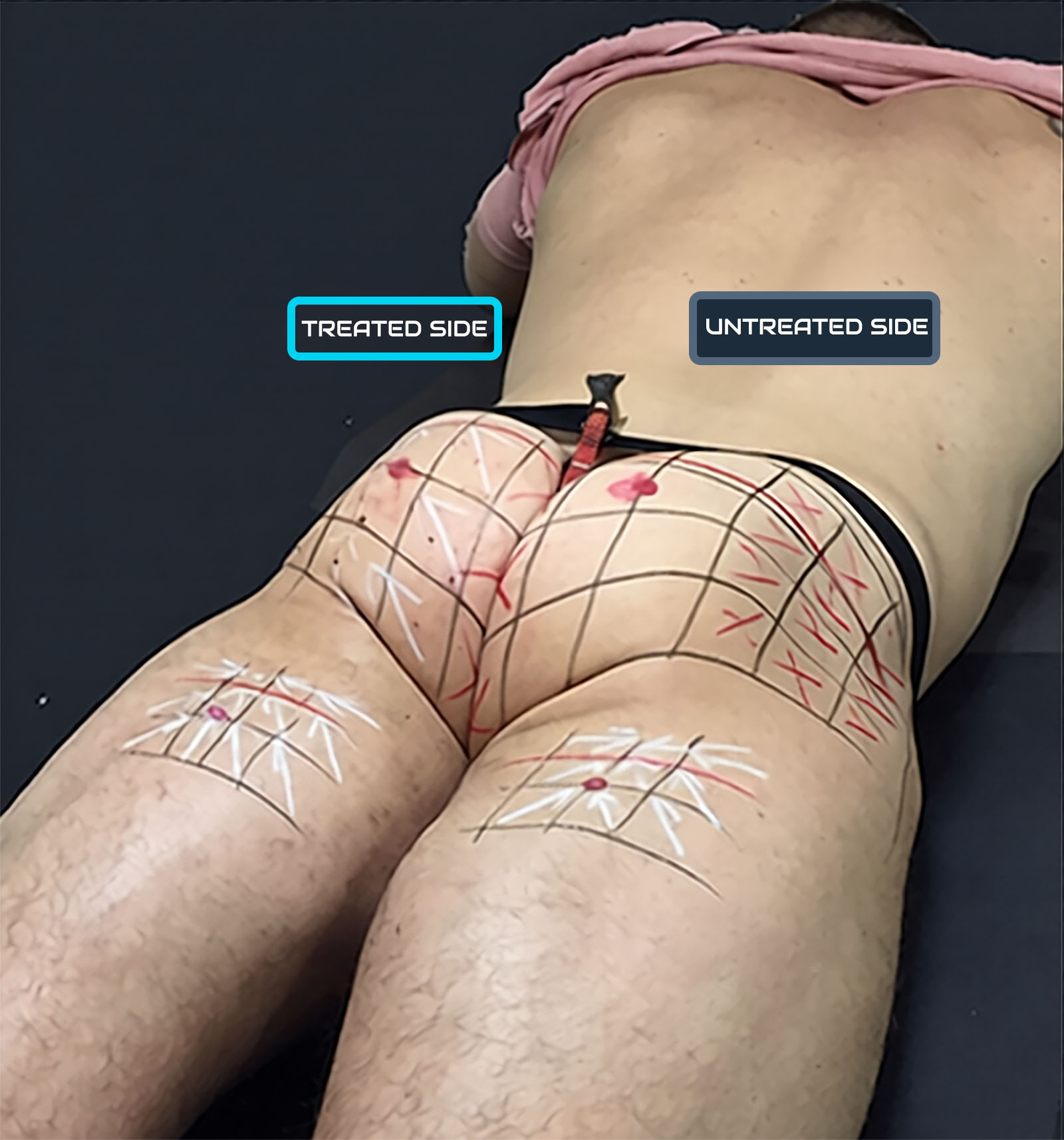 Treated and untreated side mapping for athletic male gluteoplasty