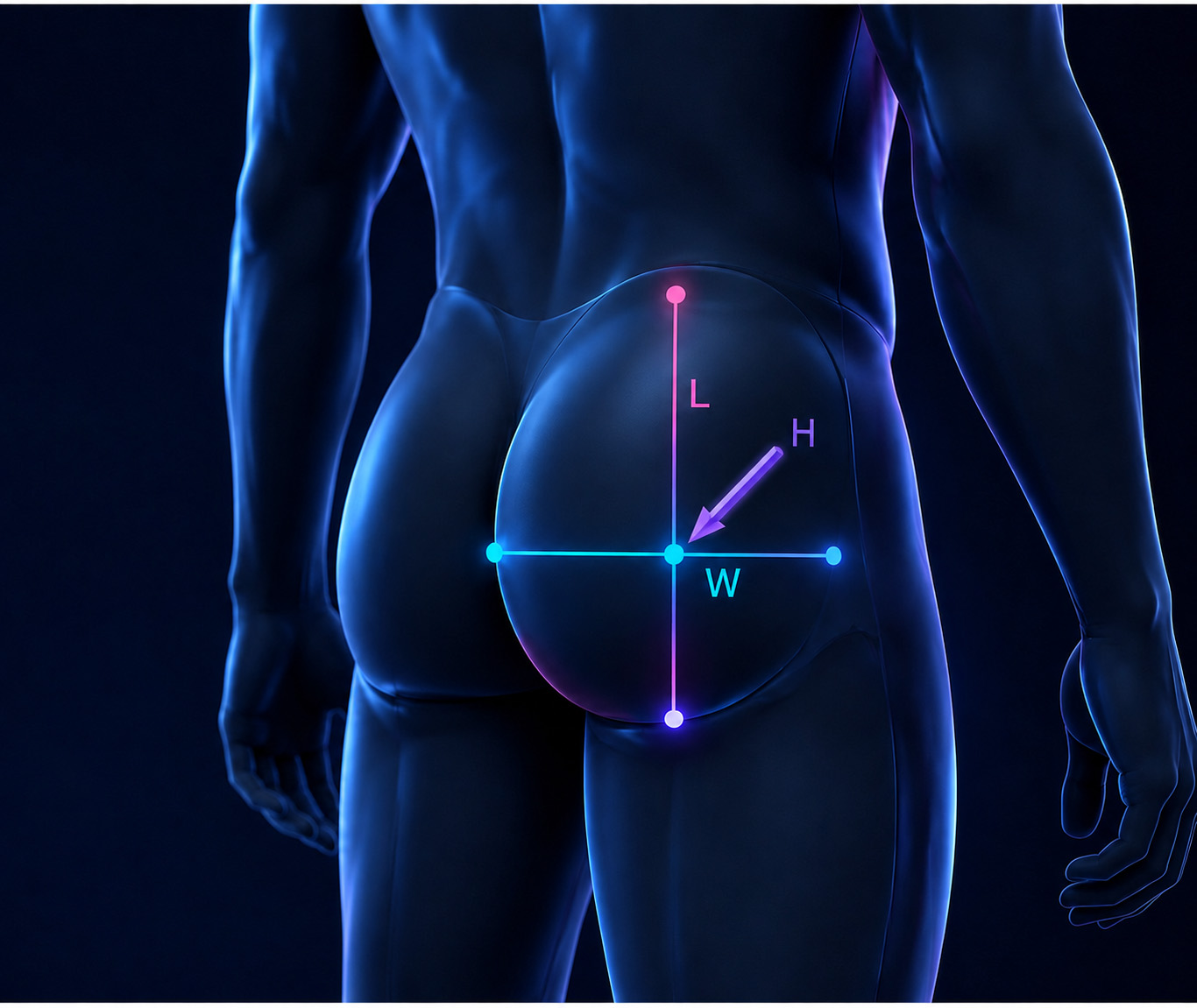 Three-dimensional orthogonal axes of gluteal reshaping: length, width and projection