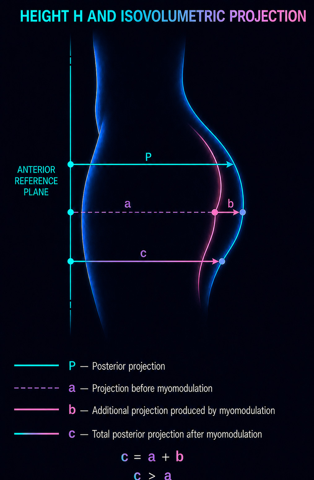 Myomodulation with controlled isovolumetric gluteal projection